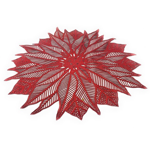 Christmas Red Metallic Poinsettia Floral Placemats Wipe Clean (Set of 4) - Picture 2 of 5